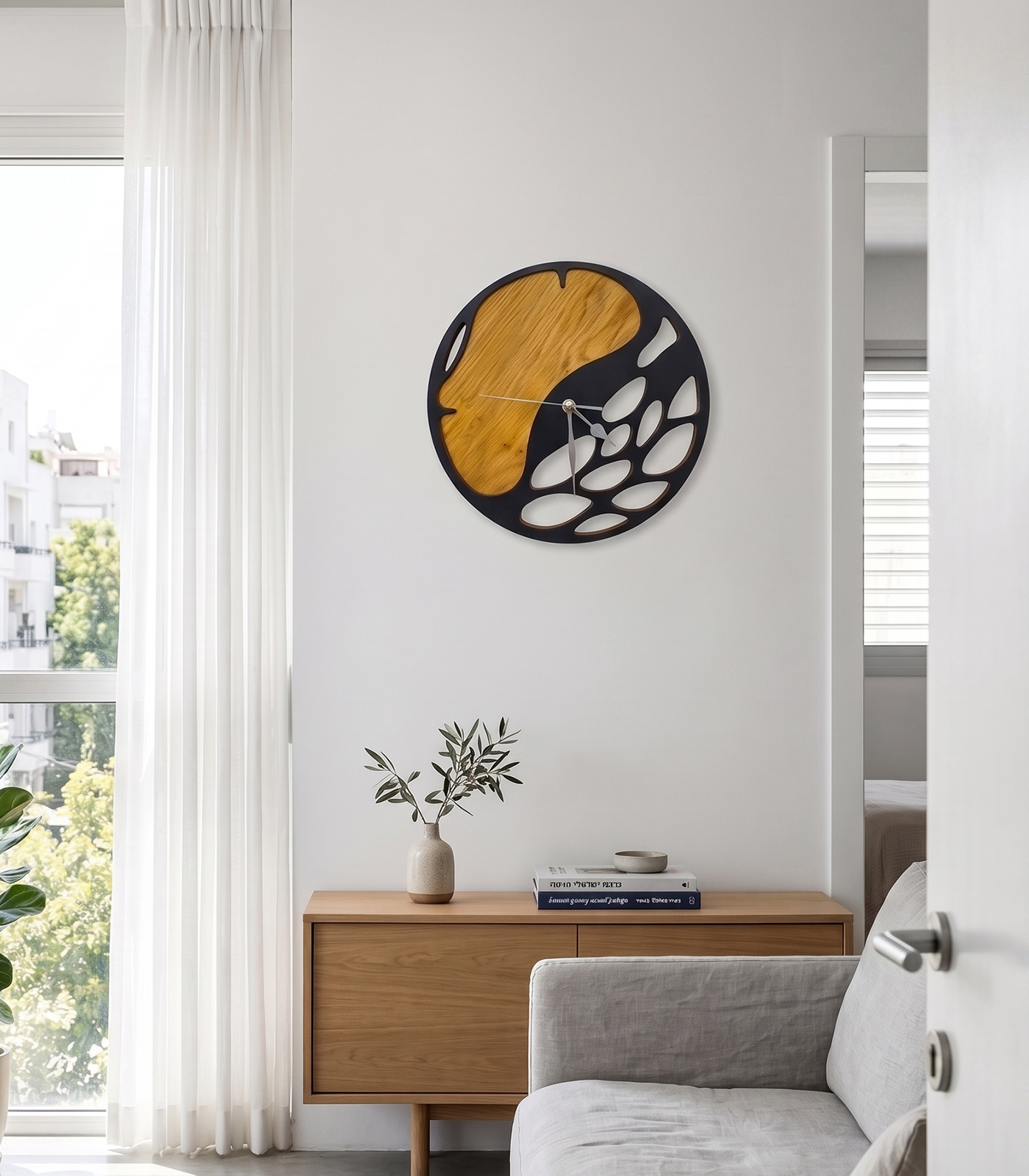 Wave-Clock-Front שעון קיר מעץ בעיצוב אבסטרקטי – תמונה 1